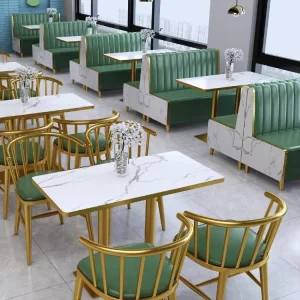 Modern Restaurant Booth Seating and Chair Set Commercial Furniture Luxury Leather Green Booths with Marble Table for Cafe Dining