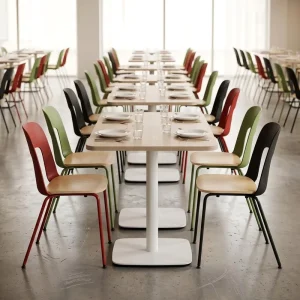 Modern Restaurant Cafe Dining Table and Chair Set with Wood Table Top Steel Frame Durable Easy Clean Design