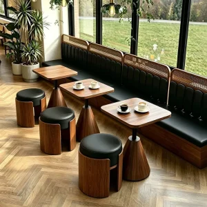 Modern Restaurant Dining Furniture Set Wood Tables and Chairs Leisure Coffee Shop Booth Seating Sofa for Catering Restaurant Use