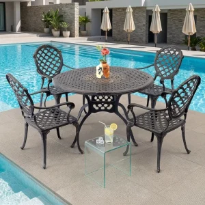 Modern Restaurant Dining Table and Chairs Set Aluminum Frame Durable and Easy to Clean 4 Seater Outdoor Commercial Use