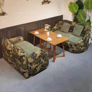 Modern Restaurant Furniture Set Wood Fabric Cafe Tables with Chairs and Fabric Sofa Booth for Coffee Shop Hotel
