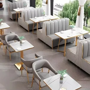 Modern Restaurant Furniture Set for Hotel Cafe Bar Dining Table Chair Sofa Card Seat Combination Leather Plywood Iron Commercial