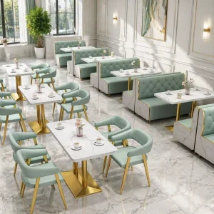 Modern Restaurant Furniture Sets Cafe Fast Food Booth Seating Restaurant Sofa Metal Dining Tables and Chairs Set