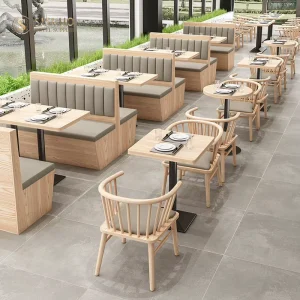 Modern Restaurant Furniture Sets Cafe Fast Food Wooden Dining Table and Chair Set