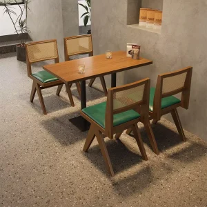 Modern Restaurant Furniture Sets with Leather and Wooden Dining Table and Chair for Living Room Use