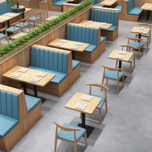 Modern Restaurant Furniture Solid Wood Booth Seating Sofa Dining Table and Chairs Double-Sided Bench for Hotel Fast Food Coffee