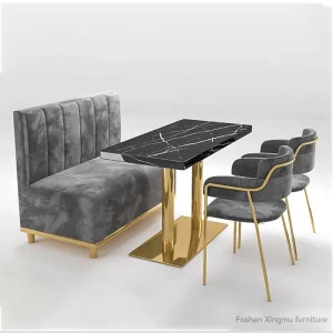 Modern Restaurant Furniture Velvet Booth Sofa Metal Dining Table and Chair Set for Cafe and Villa