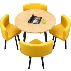 Modern Restaurant Round Dining Table and Chairs Set with Wrought Iron Frame Leather Upholstery for Cafe Shop Use