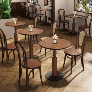Modern Restaurant Set Coffee Shop Tavern Dining Table and Chairs with PU Leather Seats Wood Table Top Eco Friendly 4 Seater