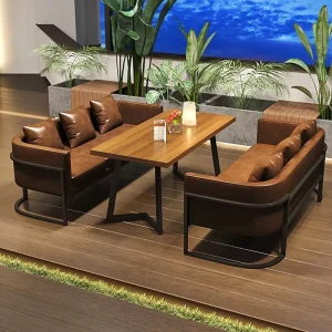 Modern Restaurant Set with PU Leather Sofa Wood Tabletop & Metal Frame for Cafe or Home Bar