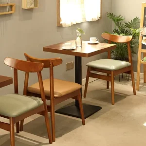 Modern Restaurant Solid Wood Chair with Leather Cushion and Plywood Top Dining Table Set for Apartment and Hospital Use