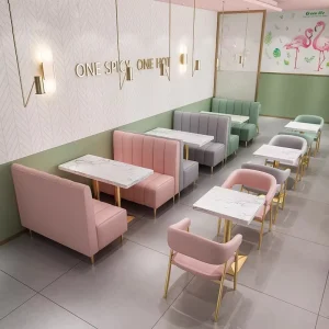 Modern Restaurant Steakhouse Bar Dessert Shop Sofa Booth Hamburger Western Cafe Booth Seating Gold Metal Table and Chair Set