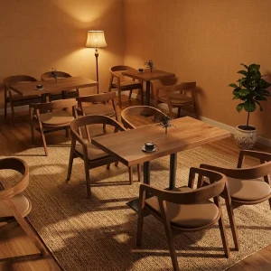 Modern Restaurant Table and Chair Set Solid Wood and Rattan Woven Suitable Commercial Coffee Shops Western Restaurant Setting