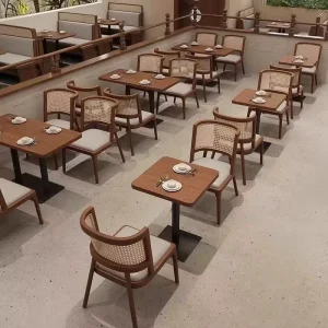 Modern Restaurant U shaped Sofa Rattan woven Chairs Wooden Restaurant Table Set Hotel and Cafe Easy to clean Material