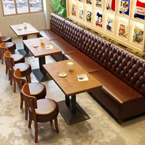 Modern Restaurant Used Leather Chesterfield Booth Sofa High Back Button Tufted Eco Friendly Durable Hotel Cafe Bench 2 Seater