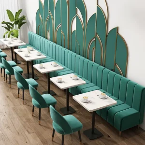 Modern Retro Cafeteria Dining Chair Booth Furniture Wood Metal Upholstery Table Set for Restaurant Bar Hotel
