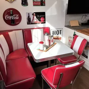 Modern Retro Red White Restaurant Panel Dining Booth Seating Frame PU Leather Restaurant Furniture Commercial Use