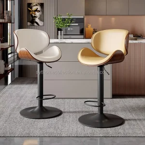 Modern Retro Style PU Padded Bar Chairs for Dining Corner Sleek Space Saving Kitchen Stools for Apartment Breakfast Bar