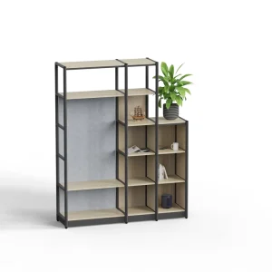 Modern Retro Wood Metal Bookshelf for Home Office Living Room Dining Kitchen School Hotel Use with Stylish Partition Design