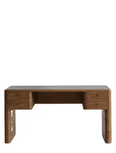 Modern Ribbed Wooden Executive Desk with Teal Top 160cm Luxury Solid Wood Office Computer Table for Home Office