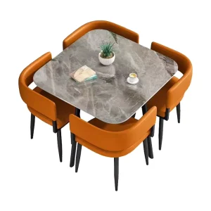 Modern Rock Plate Square 4 Seater Table Chair Restaurant Set PU Commercial Furniture Disassembled Reception Negotiation Office