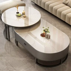 Modern Rock Slab Coffee Table and TV Cabinet with Stainless Steel Frame Featuring a Telescopic Design Suitable for Living Room