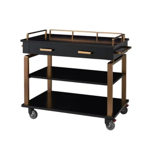 Modern Rose Gold Black Durable Commercial Serving Trolley 3-Tier Shelf Storage Cart for Restaurant Hotel Dining Use 4-Wheel