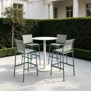 Modern Round Aluminum High Top Bar Table and Chair Set for Home Bar Hotel Commercial Use