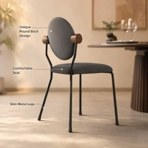 Modern Round Back Dining Chair with Wooden Accents Slim Metal Legs and Comfortable Seat for Home Hotel Restaurant Use