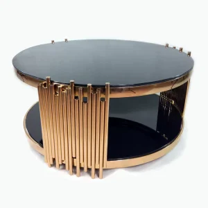 Modern Round Brown Tempered Glass Top Stainless Steel Legs Living Room Coffee Table
