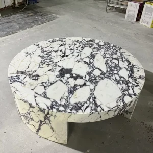 Modern Round Calacatta Viola Marble Coffee Table Large Plinths Coffee Table Set Centre Tables with Marble Unique Top Pedestal