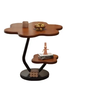 Modern Round Coffee Table Wood Light Luxury Cream Style Living Room Storage Shelf Small Space