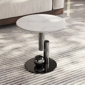 Modern Round Foldable Coffee Table with White Marble Top Polished Metal Base Adjustable Spherical Accent