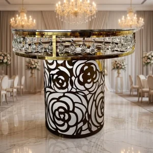 Modern Round Gold Hotel Furniture Wedding Table Stainless Steel with Glass for Outdoor Dining Events