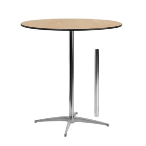 Modern Round Hotel Use MDF High Bar Table with Adjustable Height Silver Legs and Base for Indoor Night Club Cafe