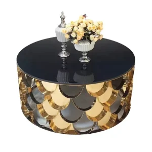 Modern Round Marble Table Top with Stainless Steel Frame Fish Scale Coffee Table for Home Coffee