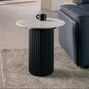Modern Round Oak Pedestal Side Table Solid Wood for Living Room or Bedroom Home Furniture