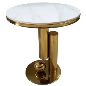 Modern Round Side Table with Iron Gold Plated Stainless Steel Frame for Home Living Room Apartment Bar Outdoor Mall Use