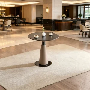 Modern Round Sintered Stone Side Table Conical Metal Pedestal Lobby Conversation End Table