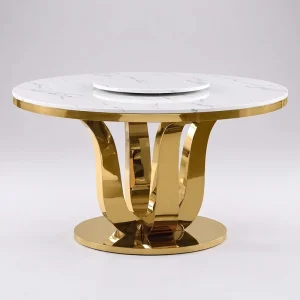 Modern Round Stainless Steel Dining Table Marble & Glass Top Gold Frame for Wedding Hotel Banquet