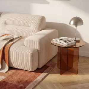 Modern Round Tempered Glass Side Table 45cm with Geometric Base, Bauhaus Style, Easy Assembly for Living Room Sofa