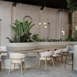 Modern Round Wooden Frame Leather Durable Restaurant Table and Chair Set for Cafe Hotel Commercial Use