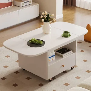Modern Rubber Wood Extendable Lift Top Coffee Table with Wheels and Drawer BJ205#