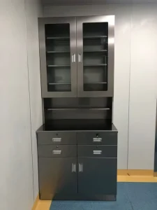 Modern SS304 Stainless Steel Medical Storage Cabinets Glass-Door Cabinets with Drawers Commercial Furniture for Hospitals