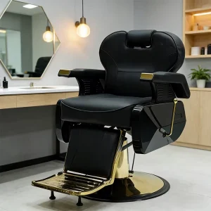 Modern Salon Barber Chair Stainless Steel Frame Synthetic Leather Seat 360 Degree Rotation Height Beauty Salon