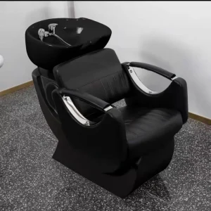 Modern Salon Ceramic Shampoo Chair and Bowl Station with Leather Upholstery Adjustable Footrest High Quality Spa Equipment