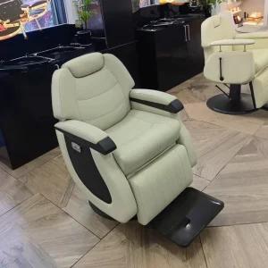 Modern Salon Furniture Beige Leather Adjustable Rotation Hairdressing Chair Luxury Electric Control Barber Chair for Men