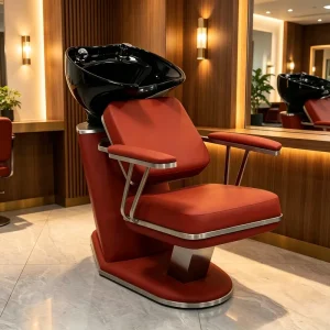 Modern Salon Hair Washing Station Black Ceramic PU Leather Shampoo Chair Massage Head Spa Wash Chair for Man