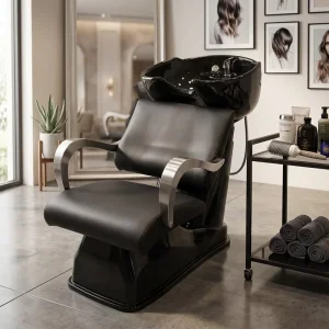 Modern Salon Shampoo Chair with Ceramic Basin Easy to Clean High Density Foam for Beauty Salons and Barbershops