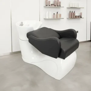 Modern Salon Wash Unit Shampoo Chair Fiberglass Basin Adjustable Footrest Hair Beauty Salons Ergonomic Design Waterproof Leather